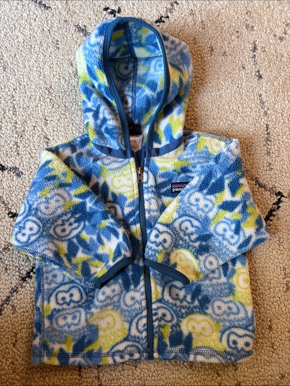 Patagonia Blue & Lime Owl Hooded Fleece Zip Jacket